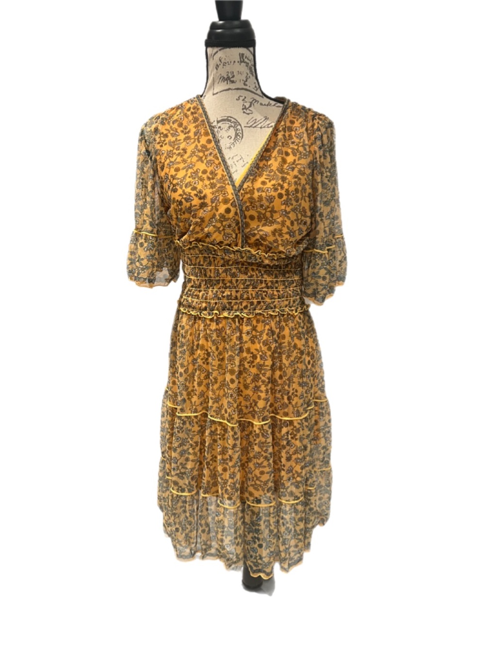 Max Studio Mustard Floral Midi Dress - Picture 3 of 8